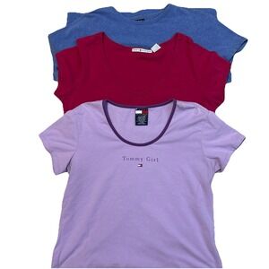 Tommy Hilfiger Lot Of 3 Short Sleeve Cropped Tee Shirt Logo Tommy Girl Sz XL